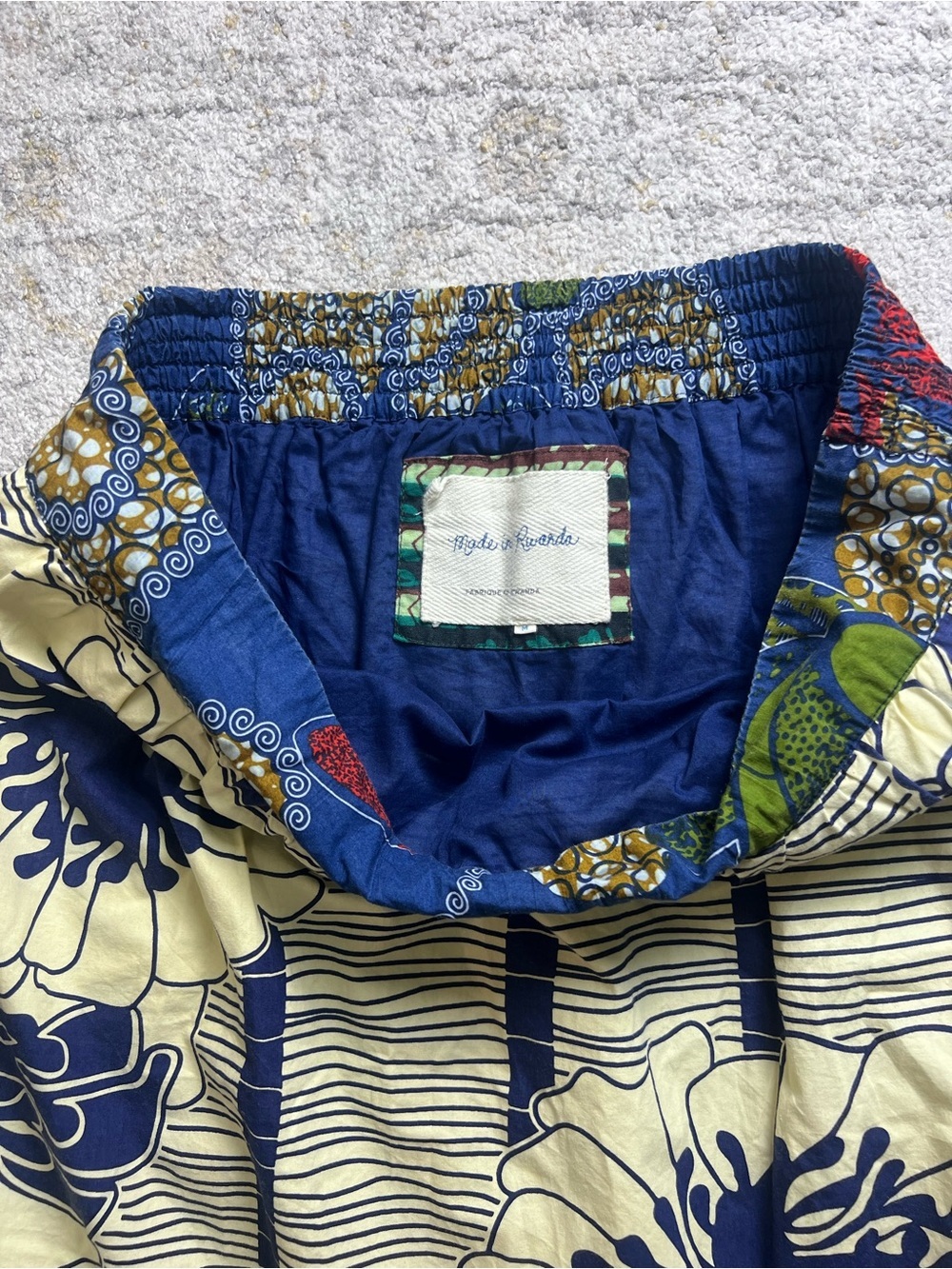 Anthropologie Made In Rwanda Cotton Floral Pocket Mini Skirt Blue Ivory Size M/L - Picture 3 of 8